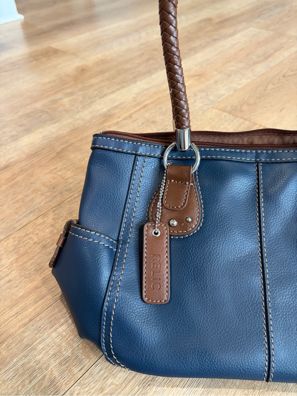 Relic by Fossil Blue Faux Leather Tote Shoulder Bag Braided Handles - Picture 6 of 12